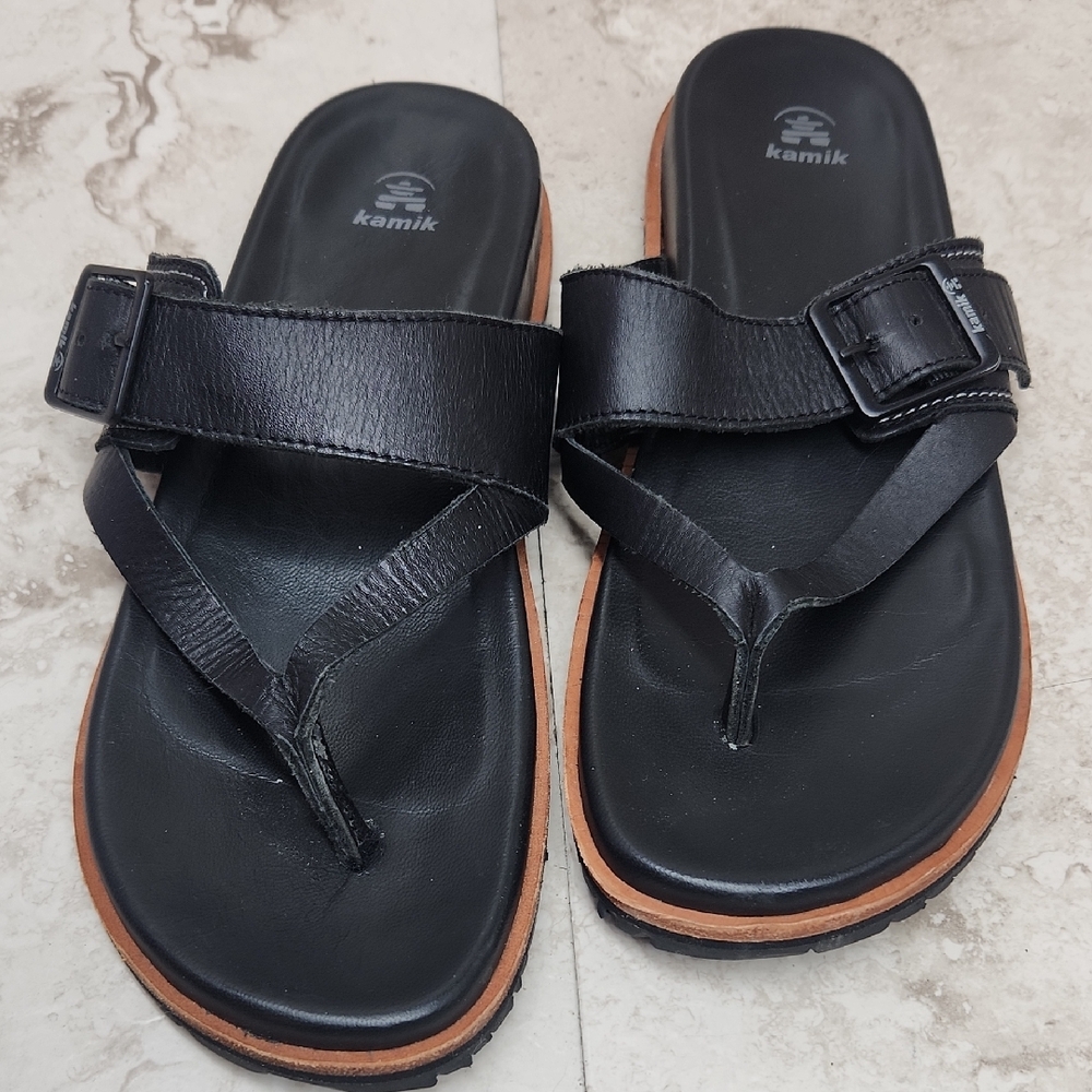 Kamik Black Leather Slide Sandals Sadieflip Size 8